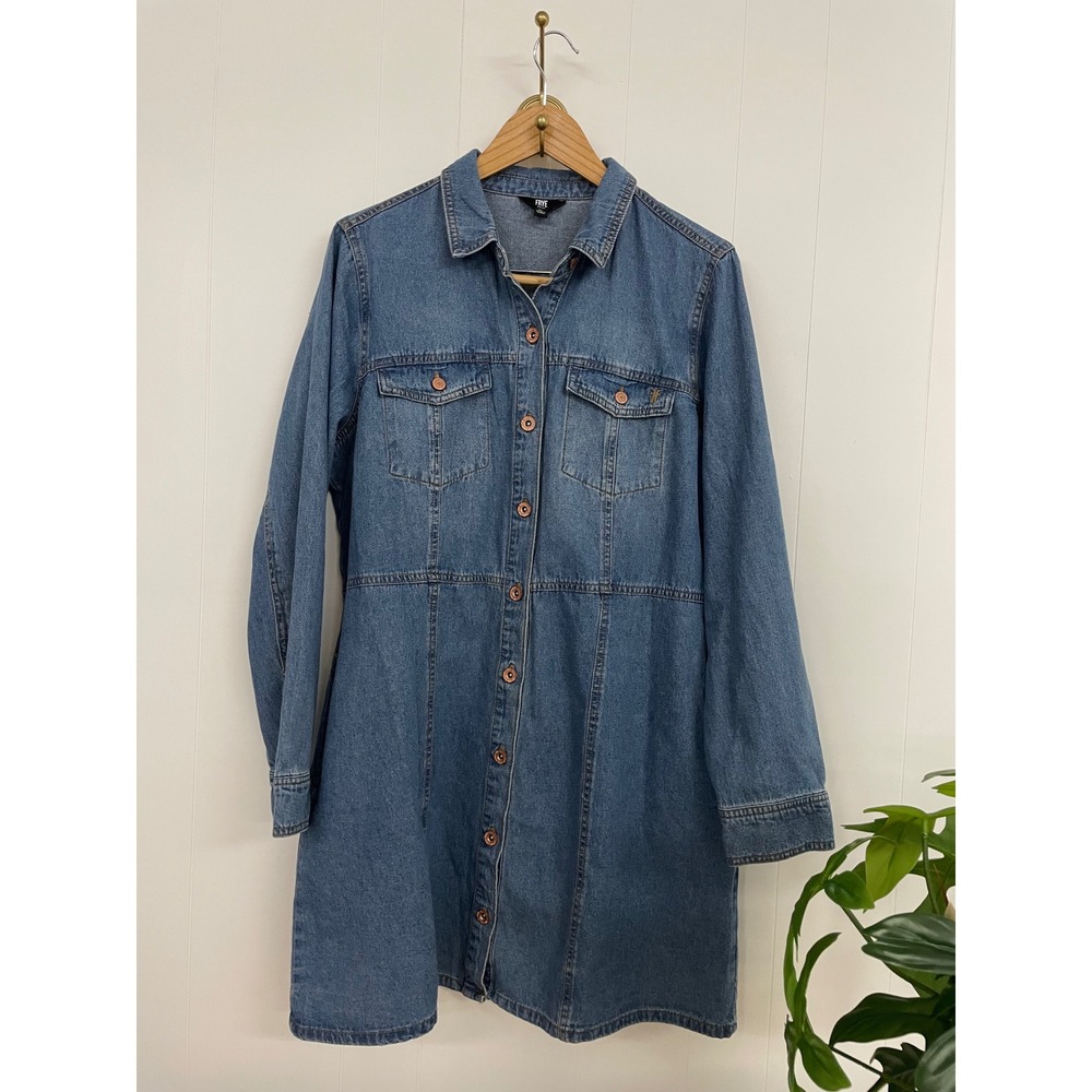 Frye Womens Denim Shirt Dress Blue Medium Wash Button Front XL Long Sleeve